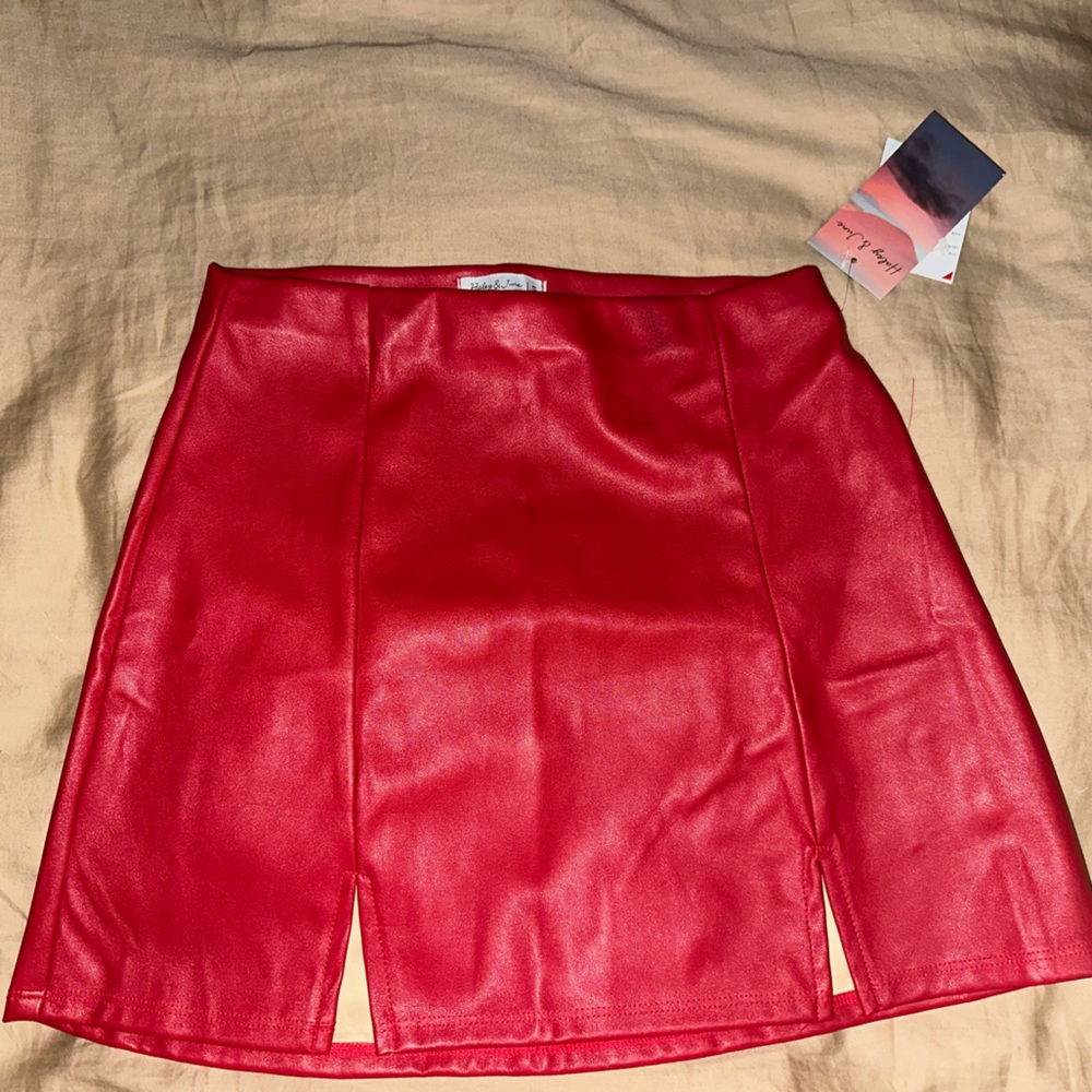 Red leather mini skirt